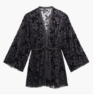 Savage X Fenty Devore Dreams Velvet Short Robe Black Medium NIP